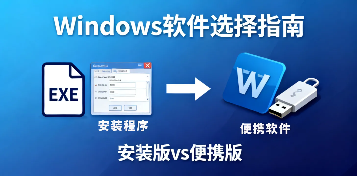 Windows 软件安装版和便携版有什么区别?该选择哪个版本?本文详细对比分析了两种版本的优缺点、适用场景和选择策略,涵盖安装方式、系统影响、便携性、功能完整性等关键维度,帮助您根据使用需求(长期使用、移动办公、系统清洁等)做出最佳选择。 /2025/11/14/code-art-studio/windows_software_guide/featured-image-preview.webp